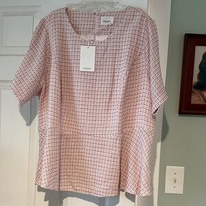 NWT Andre Women's Pink and White Tweed Blouse